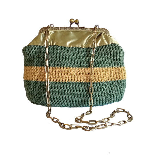 Χειροποίητη τσάντα clutch vintage πλεγμένη με βελονάκι - νήμα, clutch, ώμου, πλεκτές τσάντες, βραδινές