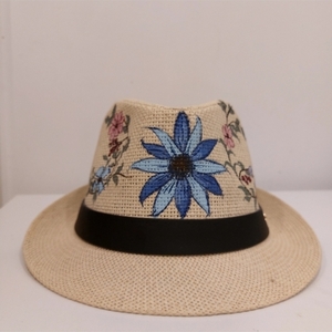 Ψάθινο καπέλο καβουράκι -Λουλούδια - ψάθινα