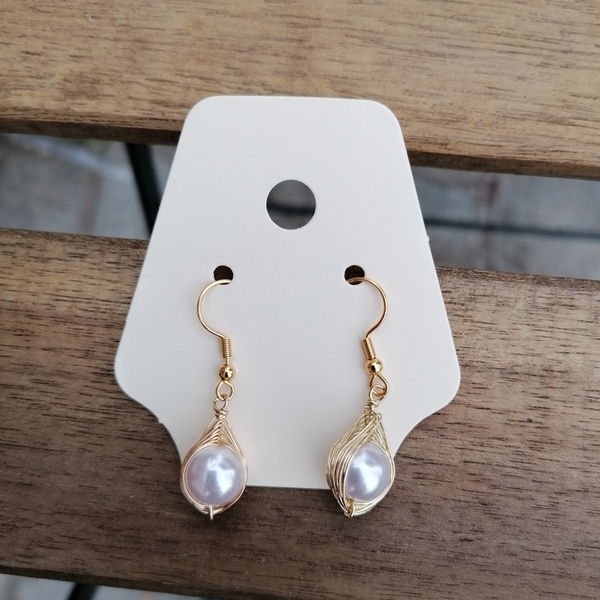 Σκουλαρίκια pearl drops - μικρά, ατσάλι, κρεμαστά, πέρλες - 2