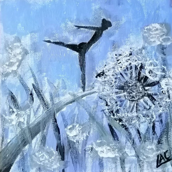 'Dreamy Dancer on a Dandelion' 20x20 Acrylic on canvas board - πίνακες & κάδρα, νεράιδα, πίνακες ζωγραφικής