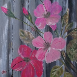 'Hibiscus' 30x24 Acrylic on canvas board - πίνακες & κάδρα, λουλούδια, πίνακες ζωγραφικής