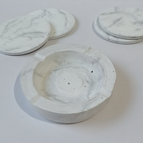 Τασάκι τσιμεντένιο λευκό μάρμαρο στρογγυλό 4θέσεων 11εκΧ2, 5εκ - τσιμέντο, διακόσμηση σαλονιού - 4