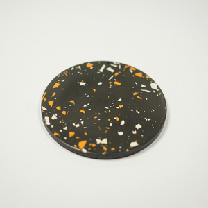 Διακοσμητικό πλατώ terrazzo από οικολογική ρητίνη 13cm /jesmonite roud tray/terrazzo disc -γκρι σκούρο - ρητίνη, τσιμέντο, πιατάκια & δίσκοι - 2