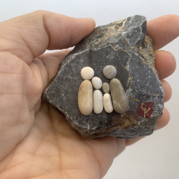 4μελής οικογένεια σε γκρίζα πέτρα - πέτρα, κοχύλι, διακοσμητικές πέτρες - 2