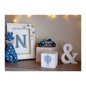 Καδράκι παιδικό ξύλινο 3D Προσωποποιημένο με πάνινη μπλε καμηλοπάρδαλη 22×16×3,2εκ. - πίνακες & κάδρα, αγόρι, δώρα για βάπτιση, personalised, δώρο γέννησης - 3
