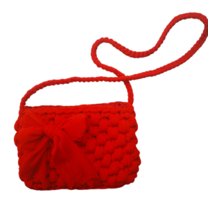 Πλεκτό κόκκινο κοριτσίστικο τσαντάκι με φιόγκο - νήμα, κορίτσι, δώρο, χιαστί - 3