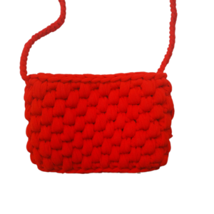 Πλεκτό κόκκινο κοριτσίστικο τσαντάκι με φιόγκο - νήμα, κορίτσι, δώρο, χιαστί - 4