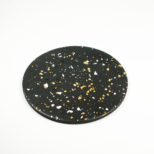 Διακοσμητικό πλατώ terrazzo 19cm από jesmonite/roynd tray /terrazzo disc- dark grey - ρητίνη, διακοσμητικά - 3