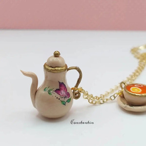 Tea Time necklace - πηλός, μακριά - 3