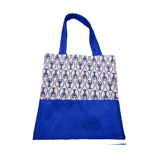 Βαμβακερη τσάντα tote σε αποχρώσεις του μπλε. Διαστάσεις 42x37εκατοστά - ύφασμα, ώμου, μεγάλες, all day, tote