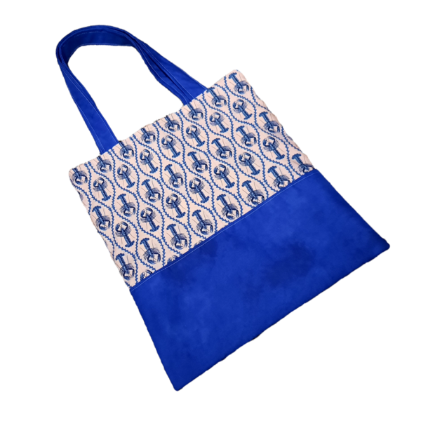 Βαμβακερη τσάντα tote σε αποχρώσεις του μπλε. Διαστάσεις 42x37εκατοστά - ύφασμα, ώμου, μεγάλες, all day, tote - 2