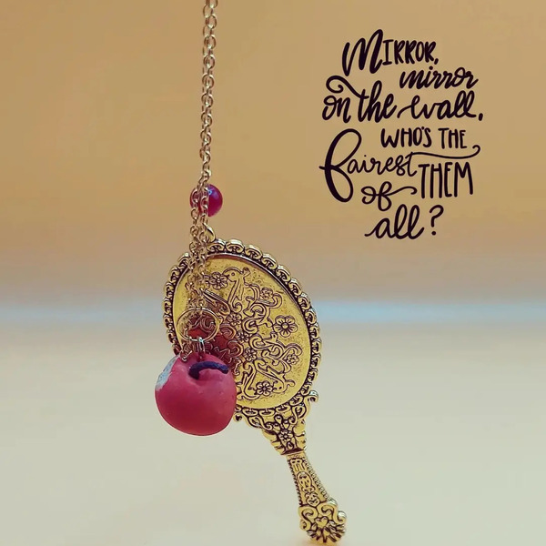 SnowWhite necklace Disney - χρυσό, πηλός, χάντρες, μακριά, ατσάλι