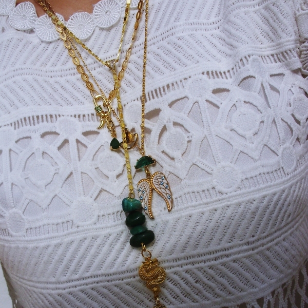 green necklaces - επιχρυσωμένα, ορείχαλκος, ατσάλι, layering - 2
