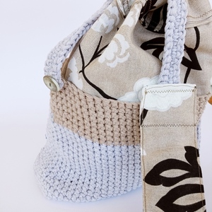 Χειροποίητη τσάντα πλεγμένη με βελονάκι με επένδυση ύφασμα - ύφασμα, ώμου, πουγκί, χιαστί, πλεκτές τσάντες - 2