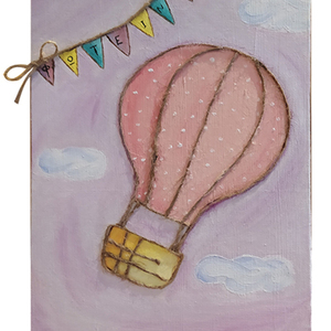 Προσωποποιημένο πινακακι ζωγραφικής για το παιδικό δωμάτιο 20X30cm - κορίτσι, αερόστατο, παιδικοί πίνακες