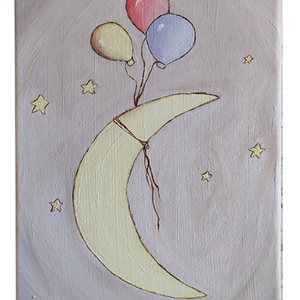 Πινακας ζωγραφικής για το παιδικό δωμάτιο 20X30cm - πίνακες & κάδρα, κορίτσι, αγόρι, φεγγάρι, διακοσμητικά
