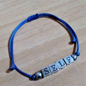 Αντρικό βραχιόλι μπλε snake cord "SELF". - βραχιόλια, χάντρες, μεταλλικά στοιχεία, χεριού, αυξομειούμενα - 2