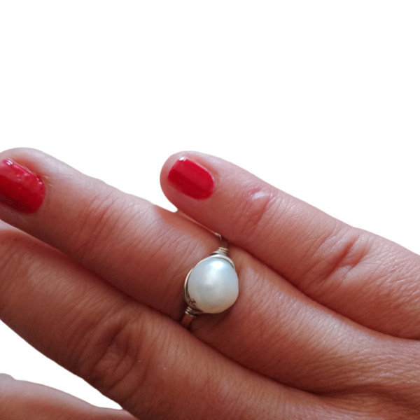 Δαχτυλίδι με μαργαριτάρι - αλπακάς, αυξομειούμενα