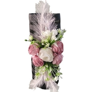 Γυάλινο μαύρο κηροπήγιο με ροζ-λευκα λουλούδια. Διαστασεις 33*15cm. - ρεσώ & κηροπήγια, κεριά & κηροπήγια