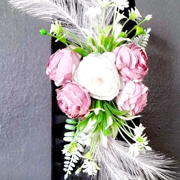Γυάλινο μαύρο κηροπήγιο με ροζ-λευκα λουλούδια. Διαστασεις 33*15cm. - ρεσώ & κηροπήγια, κεριά & κηροπήγια - 3
