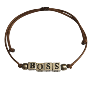 Ανδρικό βραχιόλι καφέ “BOSS” - βραχιόλια, χάντρες, μεταλλικά στοιχεία, χεριού, αυξομειούμενα