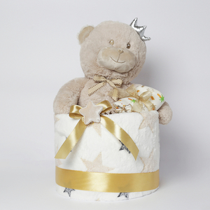 1 Όροφος Diaper Cake - Big Bear Beige - κορίτσι, αγόρι, σετ δώρου, diaper cake
