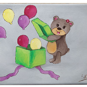 Πινακακι ζωγραφικής αρκουδάκι με μπαλόνια για το παιδικό δωμάτιο 20X30cm - κορίτσι, αρκουδάκι, ζωάκια, παιδικοί πίνακες