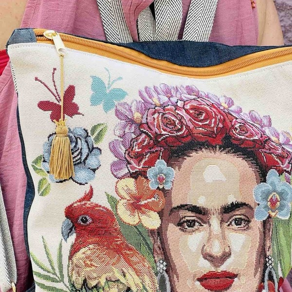 Τσαντα πλατης χειροποιητο backpack απο ύφασμα με την Frida - ύφασμα, πλάτης, σακίδια πλάτης, μεγάλες, all day - 2