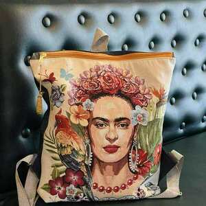 Τσαντα πλατης χειροποιητο backpack απο ύφασμα με την Frida - ύφασμα, πλάτης, σακίδια πλάτης, μεγάλες, all day - 4