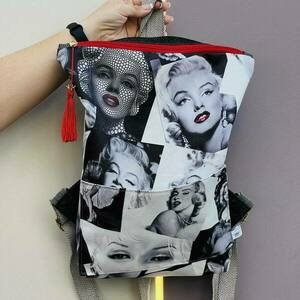Γυναικεια τσαντα πλατης χειροποιητο backpack απο ύφασμα με μοτίβο τη Marilyn Monroe - ύφασμα, πλάτης, σακίδια πλάτης, all day, γιορτή της μητέρας - 2