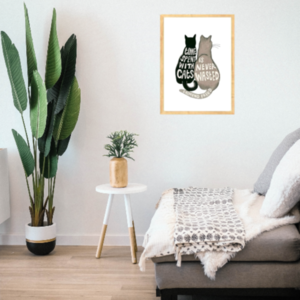 Κάδρο " για αυτούς που αγαπούν τις γάτες ¨ με ξύλινη κορνίζα σε φυσικό χρώμα (42 χ 32 εκ. ) - πίνακες & κάδρα, ζωάκια - 2