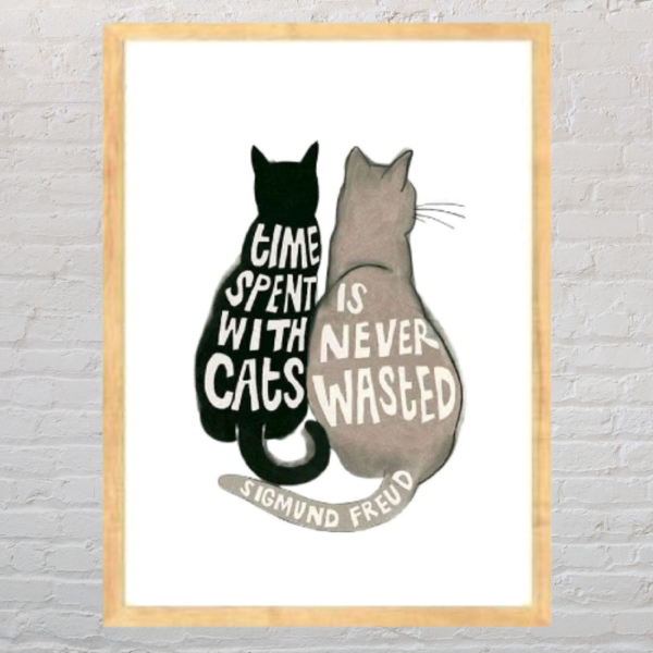 Κάδρο " για αυτούς που αγαπούν τις γάτες ¨ με ξύλινη κορνίζα σε φυσικό χρώμα (42 χ 32 εκ. ) - πίνακες & κάδρα, ζωάκια - 3