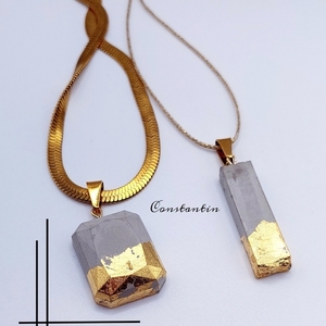 Concrete Necklace - επιχρυσωμένα, χρυσό, κοντά, ατσάλι, μενταγιόν