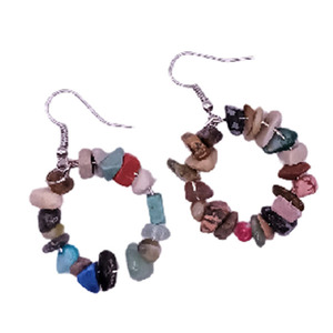 Σκουλαρίκια με τσιπς σε κυκλικό σχήμα. - ημιπολύτιμες πέτρες, boho, κρεμαστά, δώρα για γυναίκες, φθηνά - 2