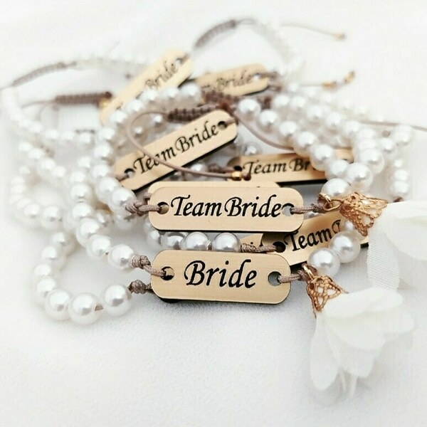 Σετ των 6 βραχιόλια Bride team bride με περλες και πλεξιγκλάς ταυτότητα - 2