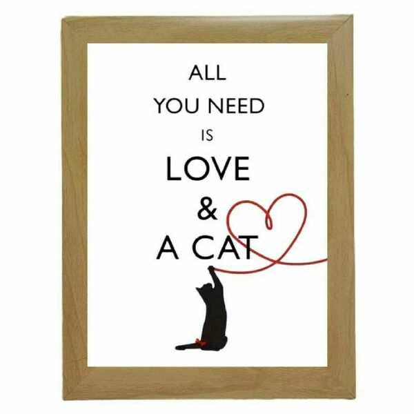 Καδράκι για " για αυτούς που αγαπούν τις γάτες ¨ με ξύλινη κορνίζα σε φυσικό χρώμα (21 χ 16 εκ. ) - πίνακες & κάδρα, γατούλα