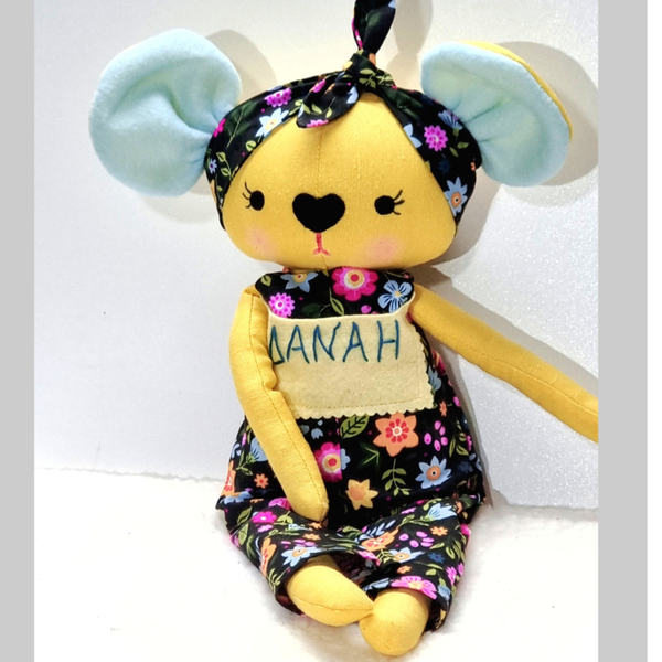 Κούκλα memory pal με όνομα, 50 εκατοστά, ποντικάκι κοριτσάκι - λούτρινα, personalised, βρεφικά, δώρο γέννησης, κούκλες - 3