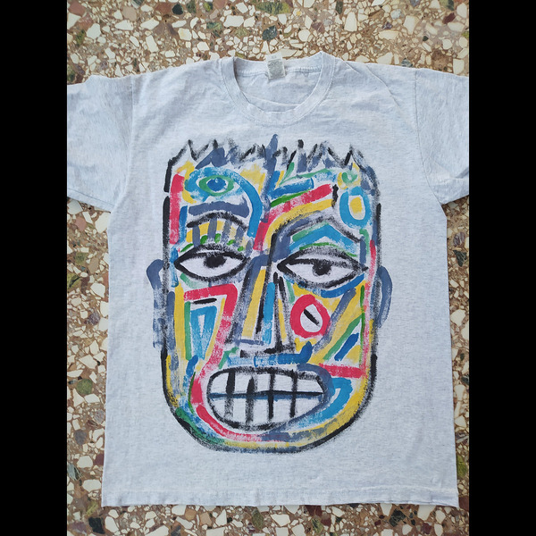 Handpainted T-shirt (M) / Ζωγραφισμένο Κοντομάνικο Μπλουζάκι / Ανοιχτό Γκρι 99% Βαμβάκι / Μέγεθος (M) / S001 - ζωγραφισμένα στο χέρι, t-shirt - 2