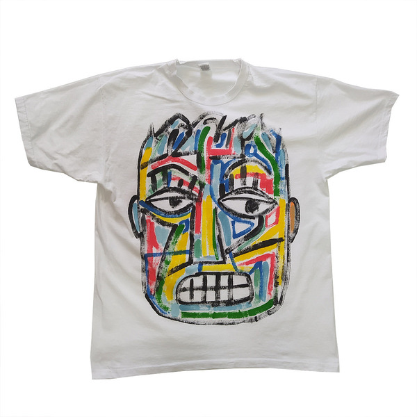 Handpainted T-shirt / Ζωγραφισμένο Κοντομάνικο Μπλουζάκι / Λευκό 100% Βαμβάκι / Μέγεθος (XL) / S002 - ζωγραφισμένα στο χέρι, t-shirt