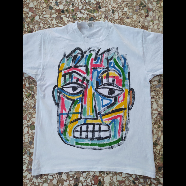 Handpainted T-shirt / Ζωγραφισμένο Κοντομάνικο Μπλουζάκι / Λευκό 100% Βαμβάκι / Μέγεθος (XL) / S002 - ζωγραφισμένα στο χέρι, t-shirt - 2