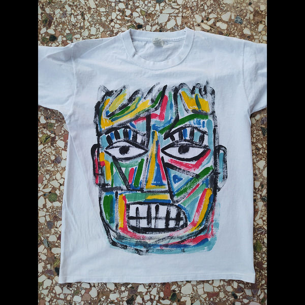 Handpainted T-shirt (M) / Ζωγραφισμένο Κοντομάνικο Μπλουζάκι / Λευκό 100% Βαμβάκι / Μέγεθος (M) / S004 - ζωγραφισμένα στο χέρι, t-shirt - 2