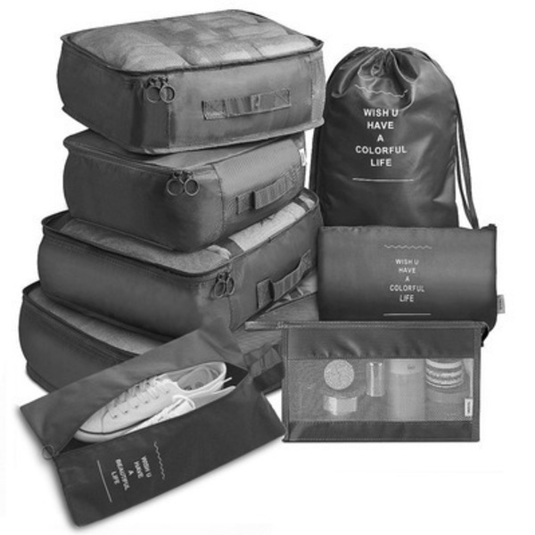 Set of 8 Γκρι Θήκες Οργάνωσης Βαλίτσας Packing Cubes - αδιάβροχο, ταξιδίου