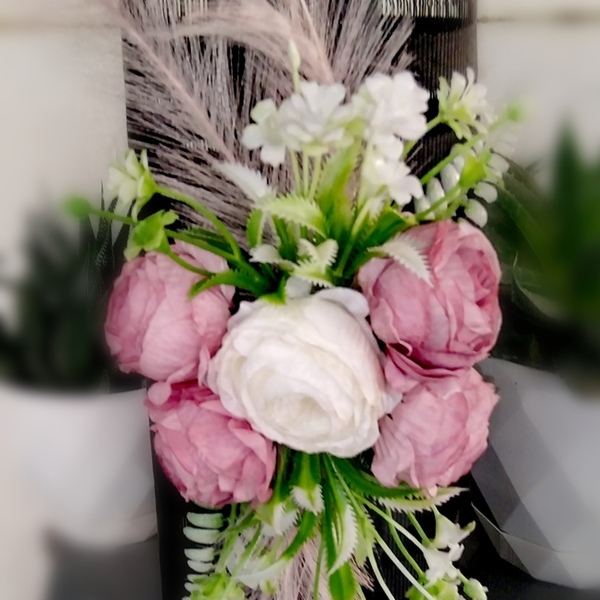Γυάλινο μαύρο κηροπήγιο με ροζ-λευκα λουλούδια. Διαστασεις 33*15cm. - ρεσώ & κηροπήγια, κεριά & κηροπήγια - 4