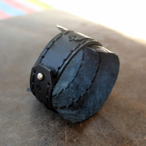 Μαύρο Φαρδύ Γυναικείο Δερμάτινο Βραχιόλι, 20 Χ 7 εκ - δέρμα, χεριού, αυξομειούμενα, φαρδιά - 2