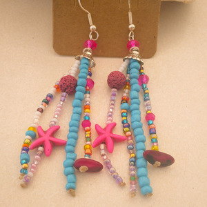 Μακρύ boho σκουλαρίκι με φούξια αστερίες - ασήμι, ημιπολύτιμες πέτρες, χάντρες, boho, κρεμαστά - 5
