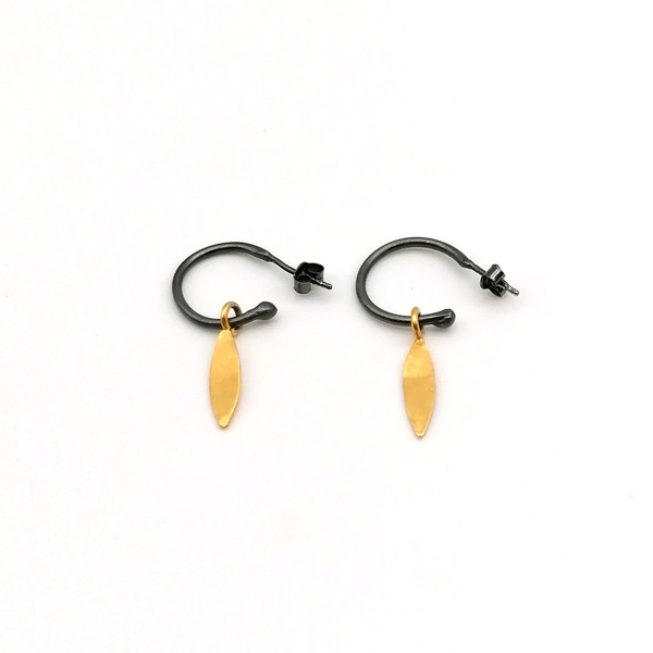 Indy hoops σκουλαρίκια χρυσό-μαύρο - επιχρυσωμένα, ασήμι 925, κρίκοι, μικρά
