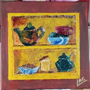 Afternoon Tea & Pot Pourri 30 x 30 oil on canvas - πίνακες ζωγραφικής
