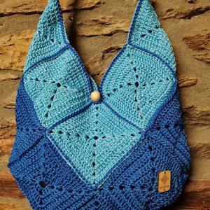 Χειροποίητη πλεκτή τσάντα ώμου crochet blue 38X30cm - νήμα, ώμου, all day, tote, πλεκτές τσάντες - 2