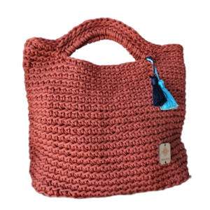 Χειροποίητη τσάντα χεριού crochet roof tile red - νήμα, all day, χειρός, tote, πλεκτές τσάντες