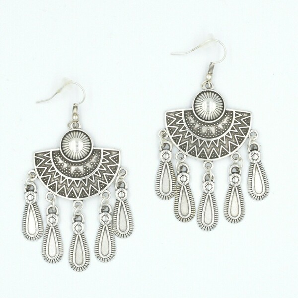 Σκουλαρίκια Boho ''Alkistis'' Earrings, Επάργυρο - Μήκος 7 εκ. - επάργυρα, μακριά, boho, γάντζος, zamak